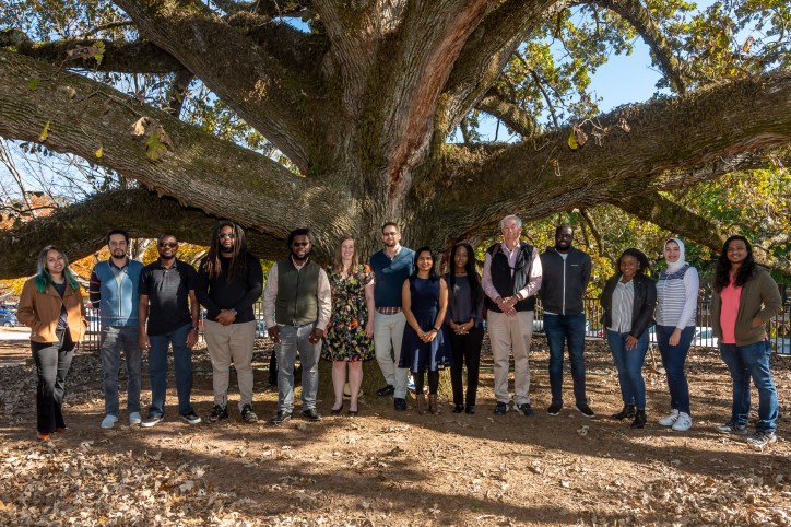 Picture of the HATLab's members in front of the centennial oak tree at Clemson University